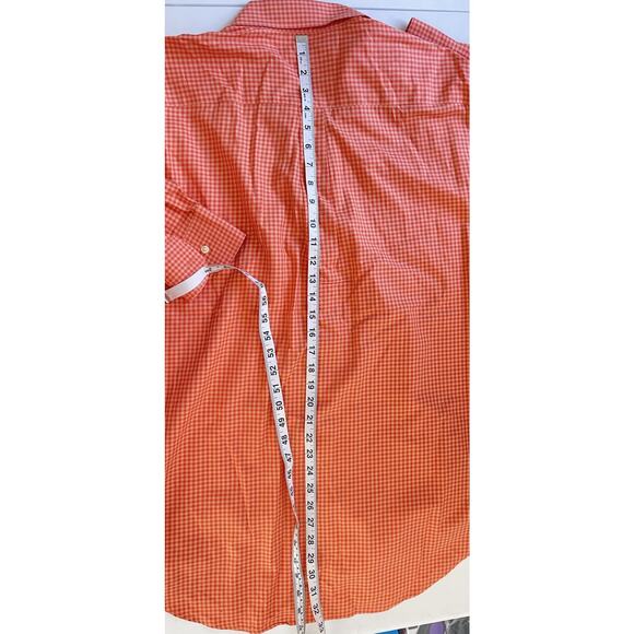 Peter Millar Men's Button Down Shirt 100% Cotton Orange Gingham Long Sleeve L - Picture 7 of 9